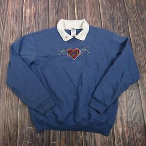 Country Store Vintage Granny Core Sweater  Womens Medium Blue Collared Heart